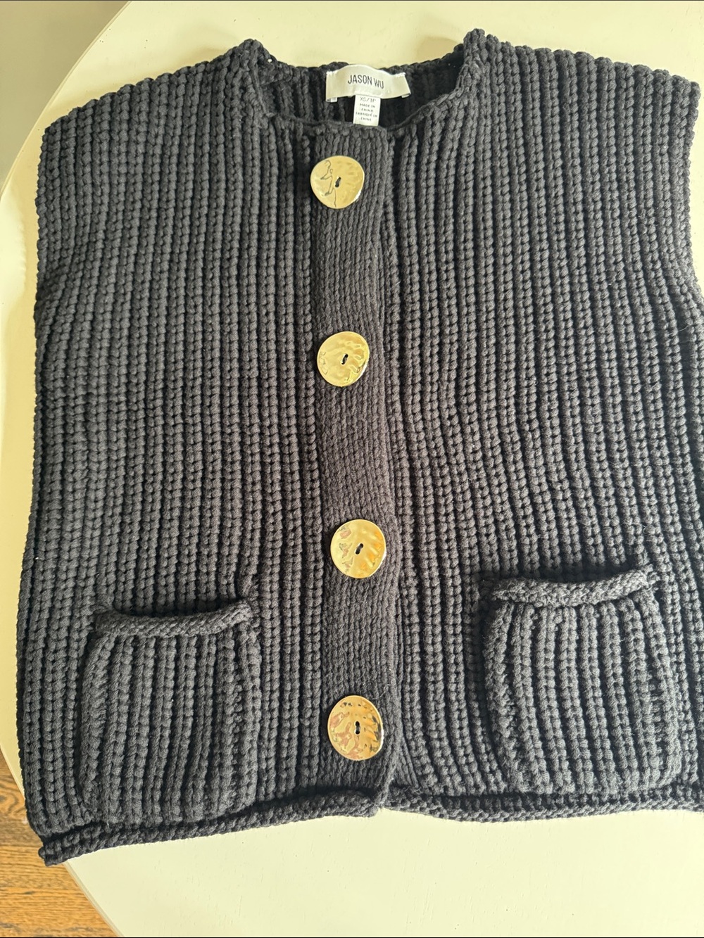 Jason Wu Charcoal Black Chunky Knit Button Vest with Statement Buttons